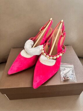 Fuchsia Pearl-Embellished Pointed Slingback Heels suede size 6.5 NWT
